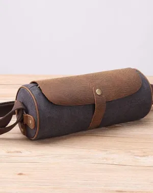 Gray Leather Mens Green Barrel Sling Bag Postman Bag Bucket Messenger Bag Side Bag For Men