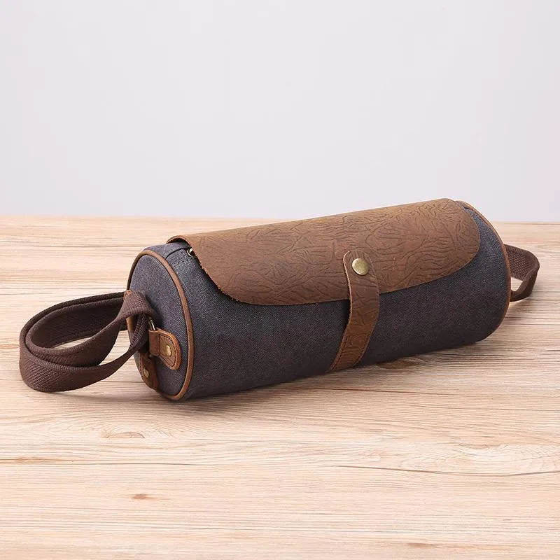 Gray Leather Mens Green Barrel Sling Bag Postman Bag Bucket Messenger Bag Side Bag For Men