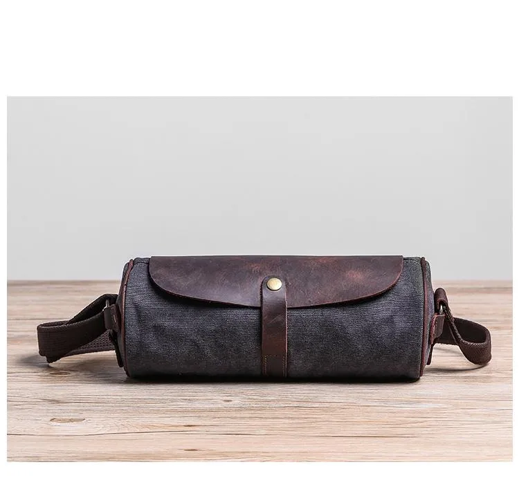 Gray Leather Mens Green Barrel Sling Bag Postman Bag Bucket Messenger Bag Side Bag For Men