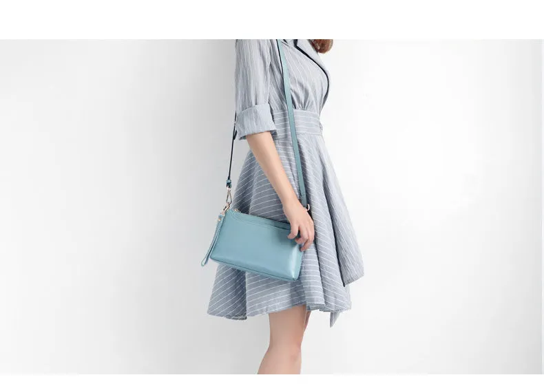 Gray Zip Leather Wristlet Wallet Womens Small Crossbody Purse Minimalist Shoulder Bag for Women