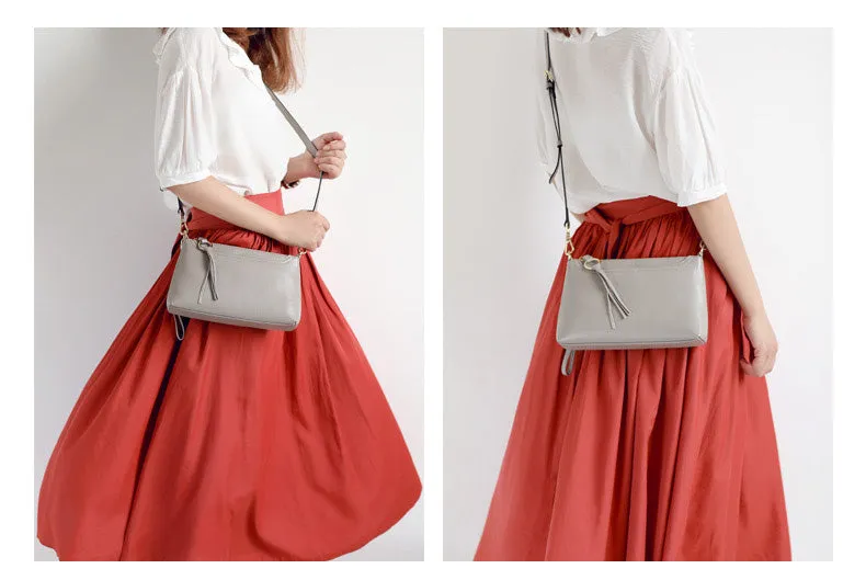 Gray Zip Leather Wristlet Wallet Womens Small Crossbody Purse Minimalist Shoulder Bag for Women