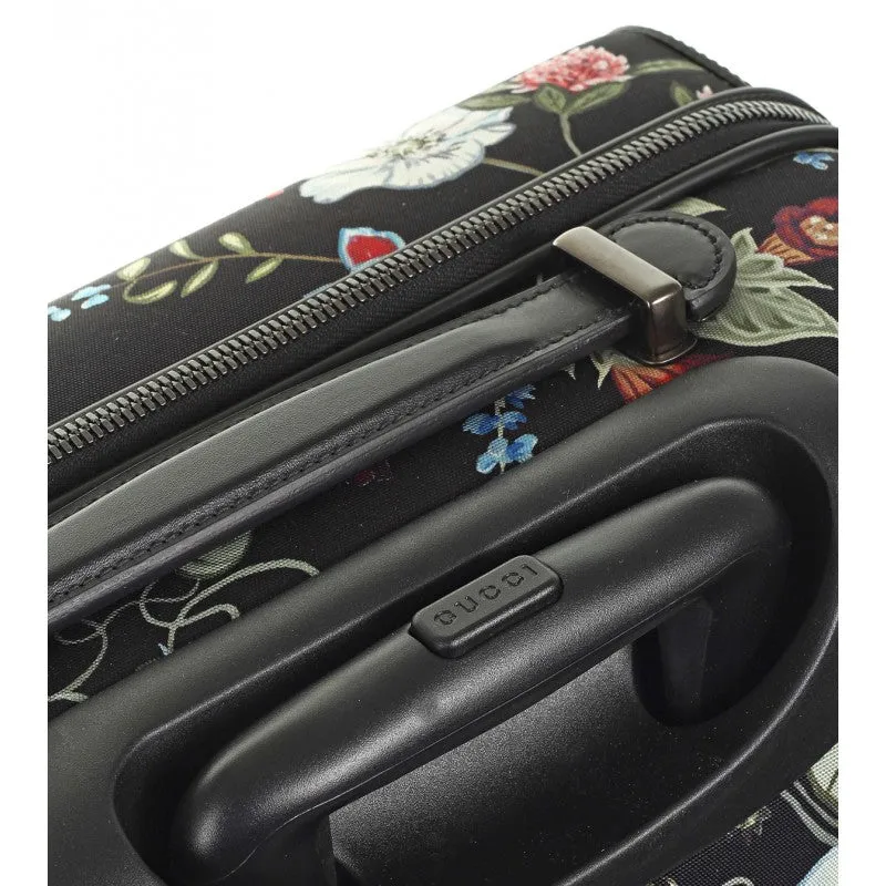 Gucci Black canvas Flora Knight print wheeled carry-on suitcase