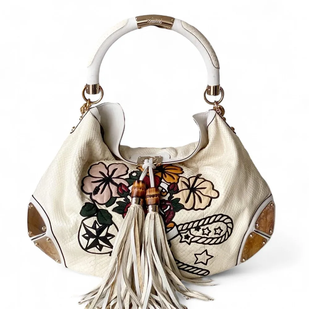 Gucci Embroidered Tattoo Python Large Indy Hobo