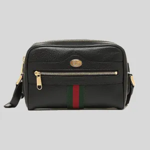 GUCCI Ophidia Calfskin Web Small Shoulder Bag Black 719885