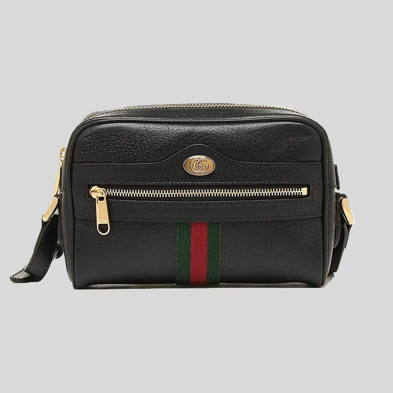 GUCCI Ophidia Calfskin Web Small Shoulder Bag Black 719885