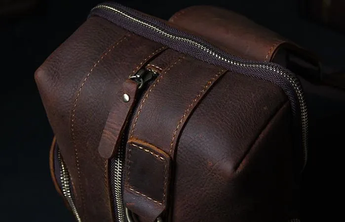 Handmade Genuine Leather Coffee Mens Cool Sling Pack Bag Crossbody Bag Chest Bag for men