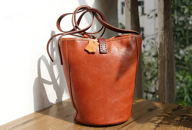 Handmade Leather bag for women leather shoulder bag crossbody bag bucket bag