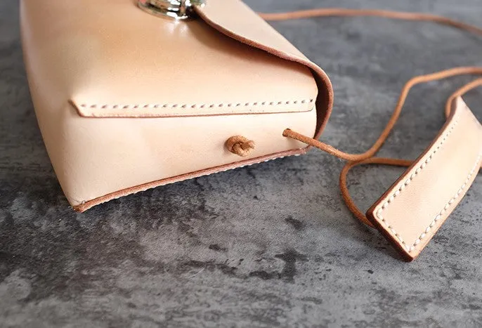 Handmade Leather Beige Womens Side Bag Crossbody Purse Shoulder Bag for Women