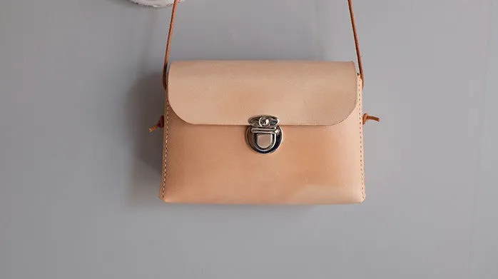 Handmade Leather Beige Womens Side Bag Crossbody Purse Shoulder Bag for Women