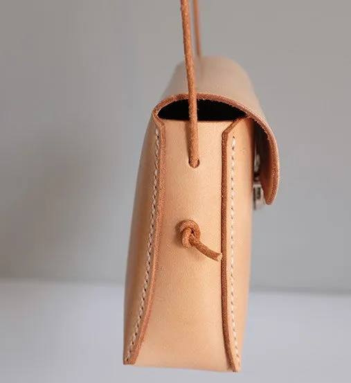 Handmade Leather Beige Womens Side Bag Crossbody Purse Shoulder Bag for Women