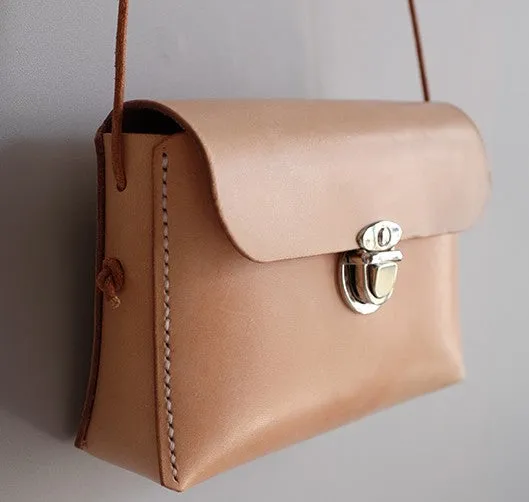 Handmade Leather Beige Womens Side Bag Crossbody Purse Shoulder Bag for Women