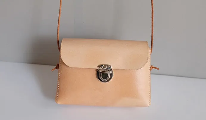 Handmade Leather Beige Womens Side Bag Crossbody Purse Shoulder Bag for Women