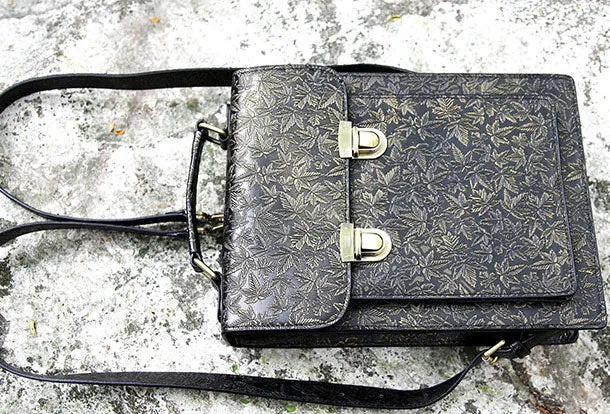 Handmade Leather cute black backpack bag shoulder bag handbag women leather purse