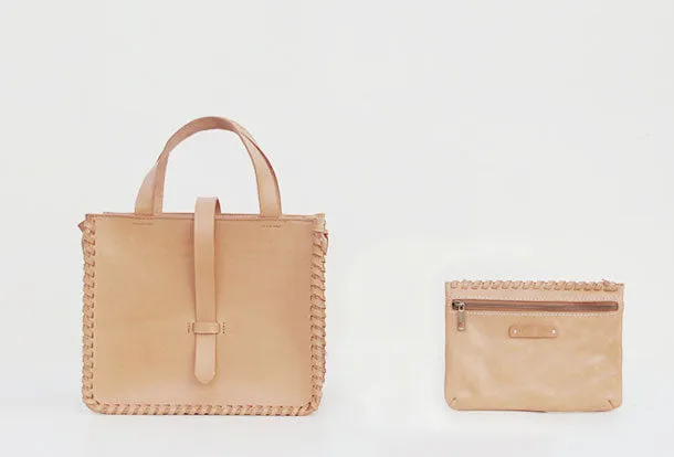 Handmade leather handbag beige shopper bag shoulder bag cossbody bag purse women