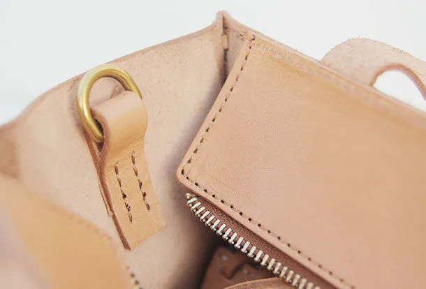 Handmade leather handbag beige shopper bag shoulder bag cossbody bag purse women