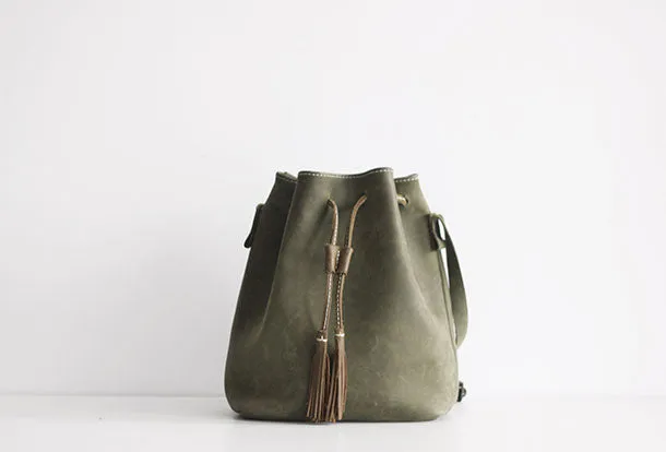 Handmade leather purse bucket phone bag shoulder bag cossbody bag purse women