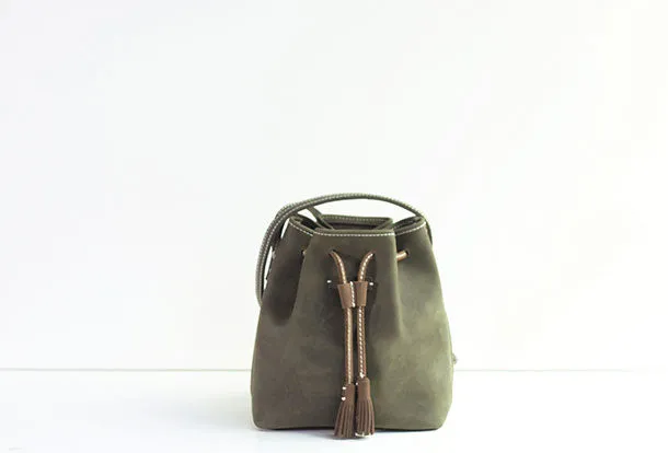 Handmade leather purse bucket phone bag shoulder bag cossbody bag purse women