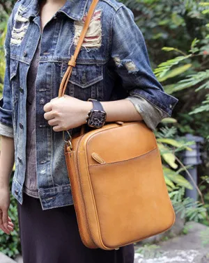 Handmade vintage womens leather messenger bag Backpack shoulder bag for women
