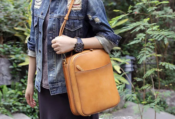 Handmade vintage womens leather messenger bag Backpack shoulder bag for women
