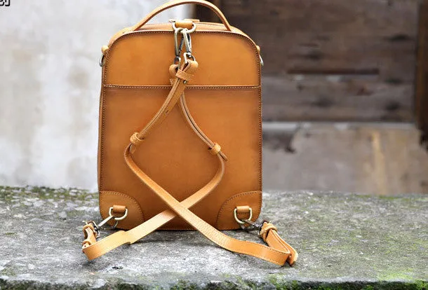 Handmade vintage womens leather messenger bag Backpack shoulder bag for women