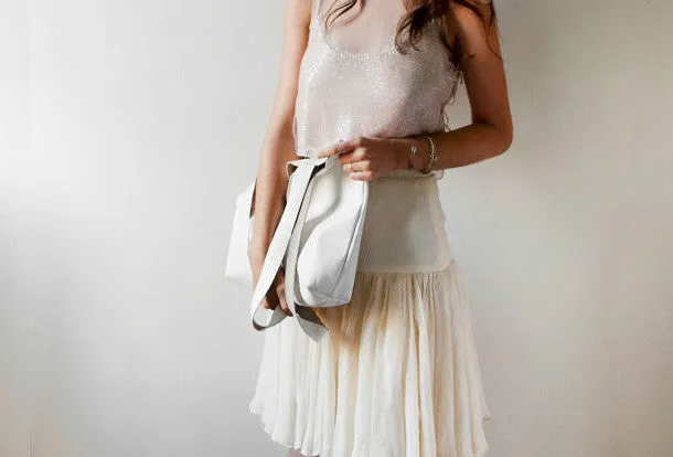 Handmade White fashion leather small tote bag shoulder bag handbag for women