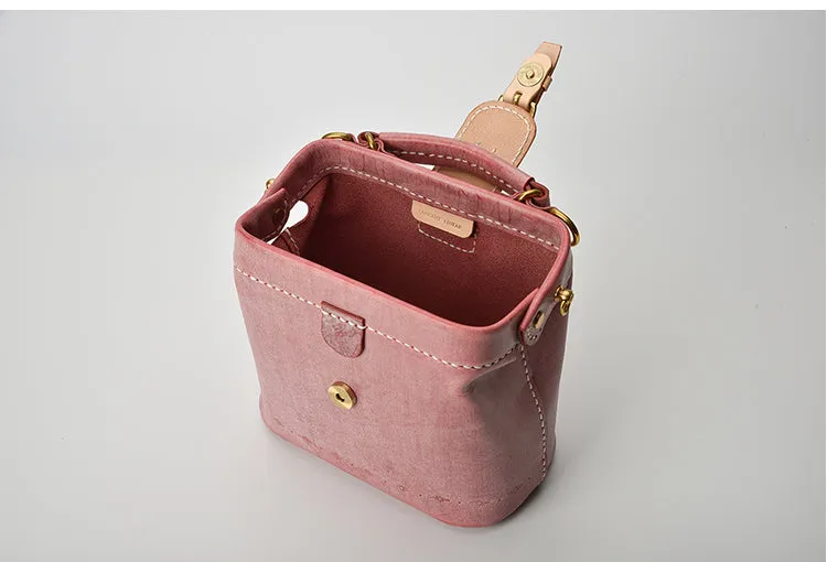 Handmade Womens Coffee Leather Small doctor Purse Coffee shoulder doctor bags for women