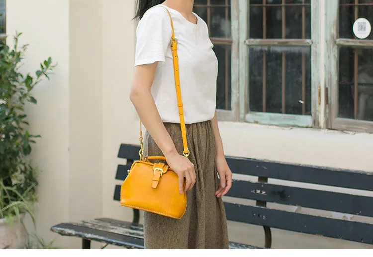 Handmade Womens Coffee Leather Small doctor Purse Coffee shoulder doctor bags for women