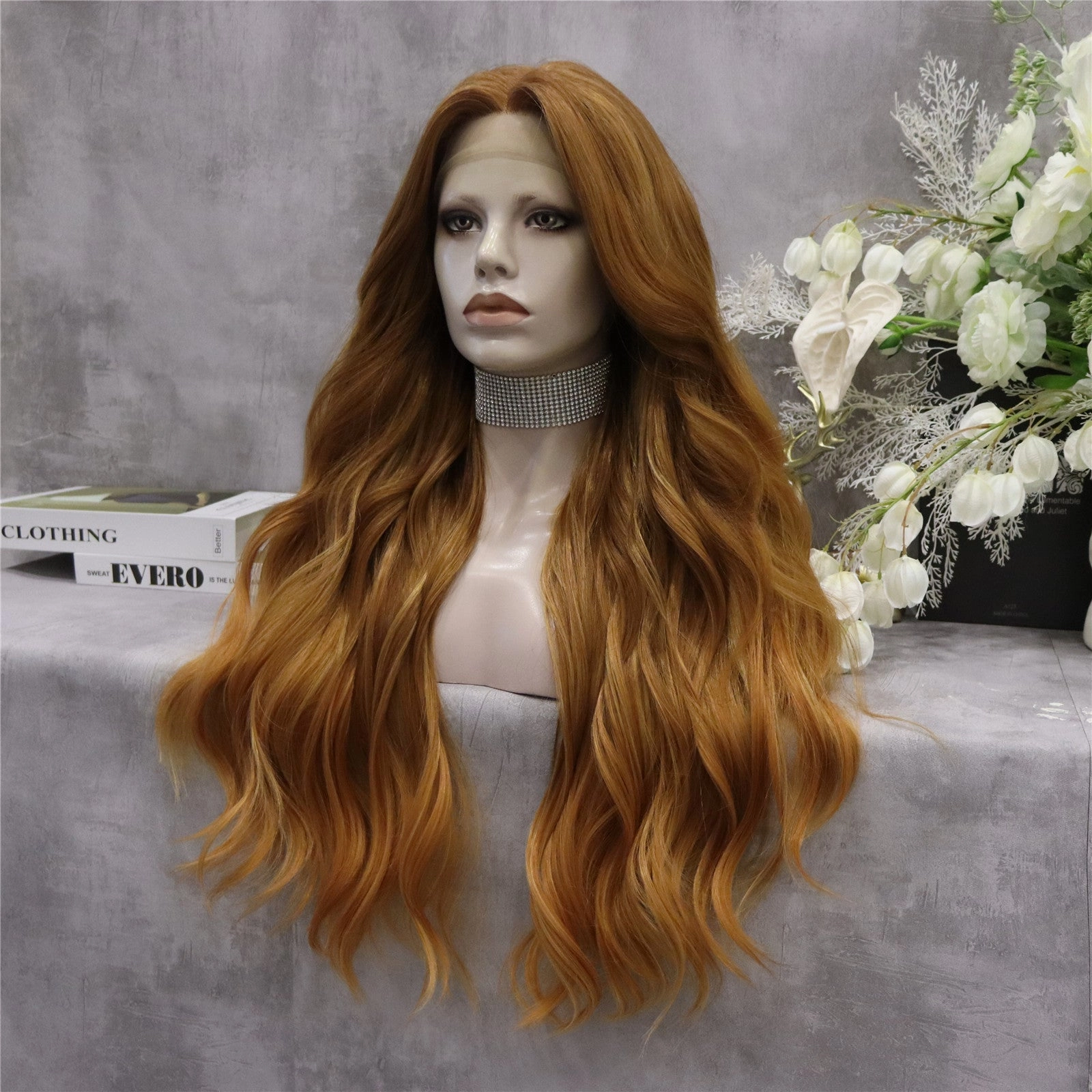 Honey Scarlet  Blonde Ginger Long Wave T Part Lace Front Wig
