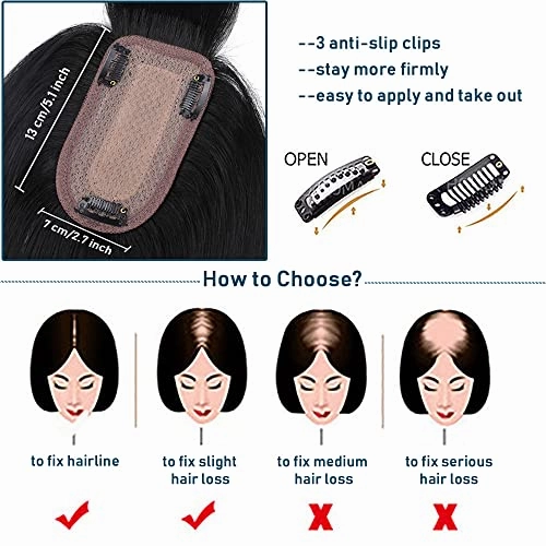 Human Hair Synthetic Blend Hair topper with bangs