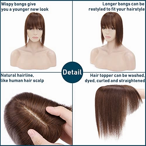 Human Hair Synthetic Blend Hair topper with bangs