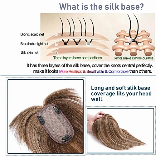Human Hair Synthetic Blend Hair topper with bangs