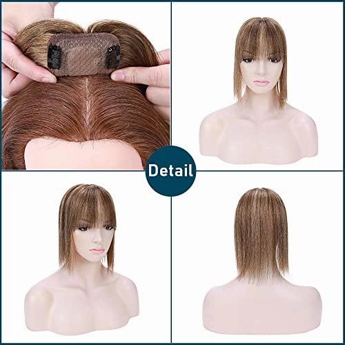 Human Hair Synthetic Blend Hair topper with bangs