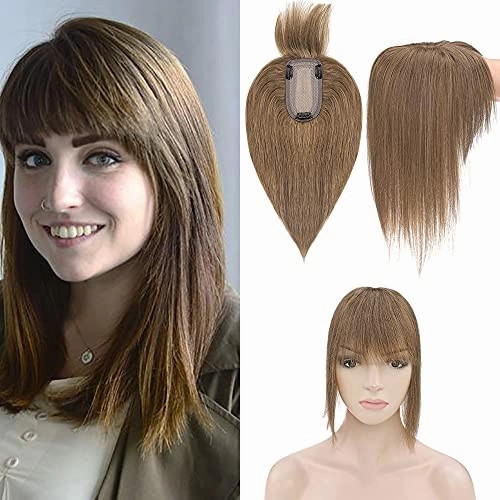 Human Hair Synthetic Blend Hair topper with bangs
