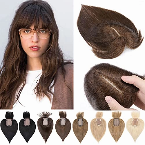 Human Hair Synthetic Blend Hair topper with bangs