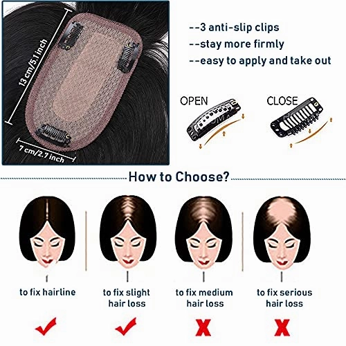 Human Hair Synthetic Blend Hair topper with bangs