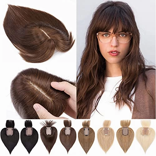 Human Hair Synthetic Blend Hair topper with bangs