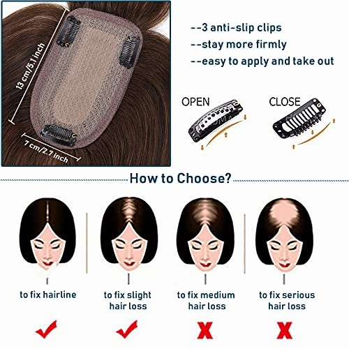 Human Hair Synthetic Blend Hair topper with bangs