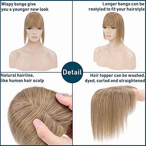 Human Hair Synthetic Blend Hair topper with bangs