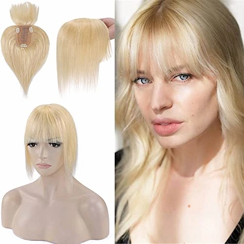 Human Hair Synthetic Blend Hair topper with bangs