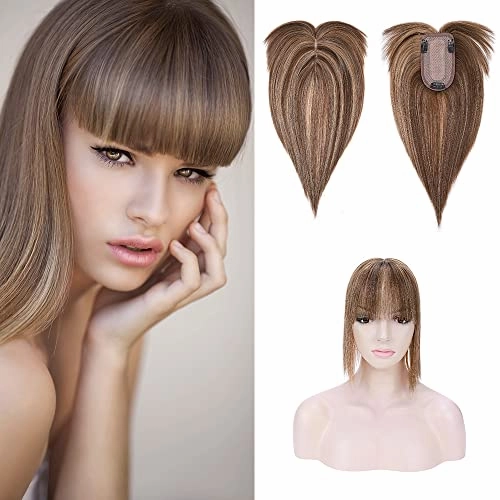 Human Hair Synthetic Blend Hair topper with bangs