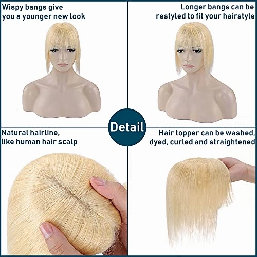 Human Hair Synthetic Blend Hair topper with bangs