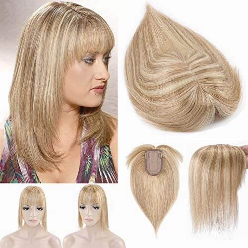 Human Hair Synthetic Blend Hair topper with bangs