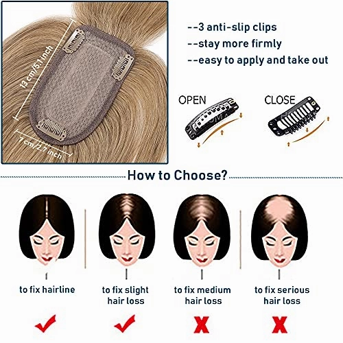 Human Hair Synthetic Blend Hair topper with bangs