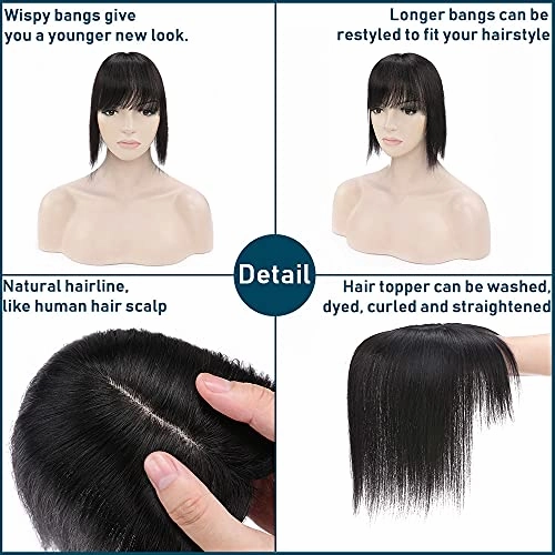 Human Hair Synthetic Blend Hair topper with bangs