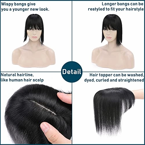 Human Hair Synthetic Blend Hair topper with bangs
