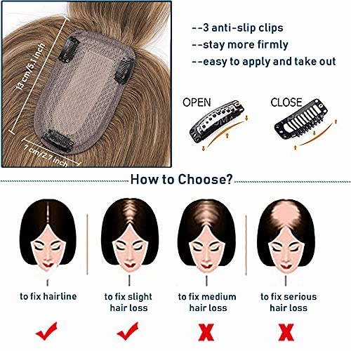 Human Hair Synthetic Blend Hair topper with bangs