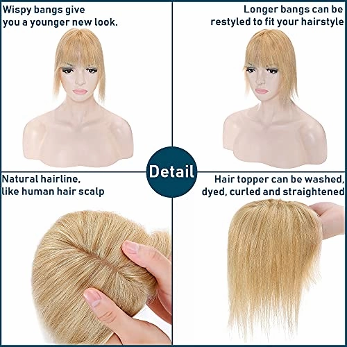 Human Hair Synthetic Blend Hair topper with bangs