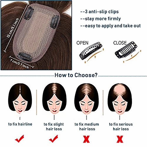 Human Hair Synthetic Blend Hair topper with bangs