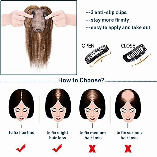 Human Hair Synthetic Blend Hair topper with bangs