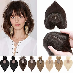 Human Hair Synthetic Blend Hair topper with bangs